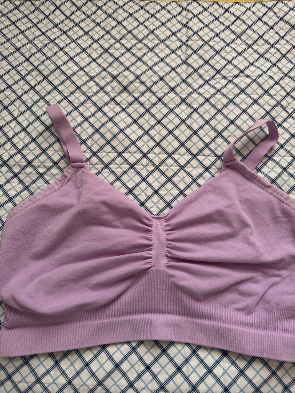 Kindred Bravely Lavender Wireless Bralette. Hands and pumping free maternity bra